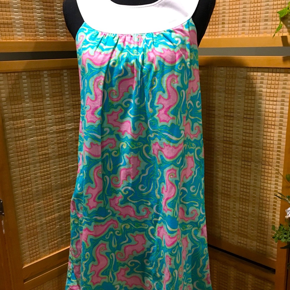 Lilly Pulitzer white label seahorse dress with white collar, size 6.